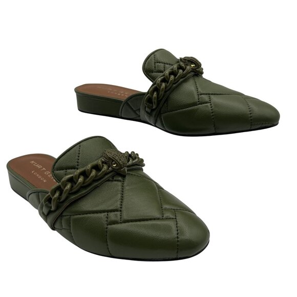 Kurt Geiger London Soho Mule Drench 35.5 Quilted Olive Chain Eagle Head Leather - Picture 2 of 13